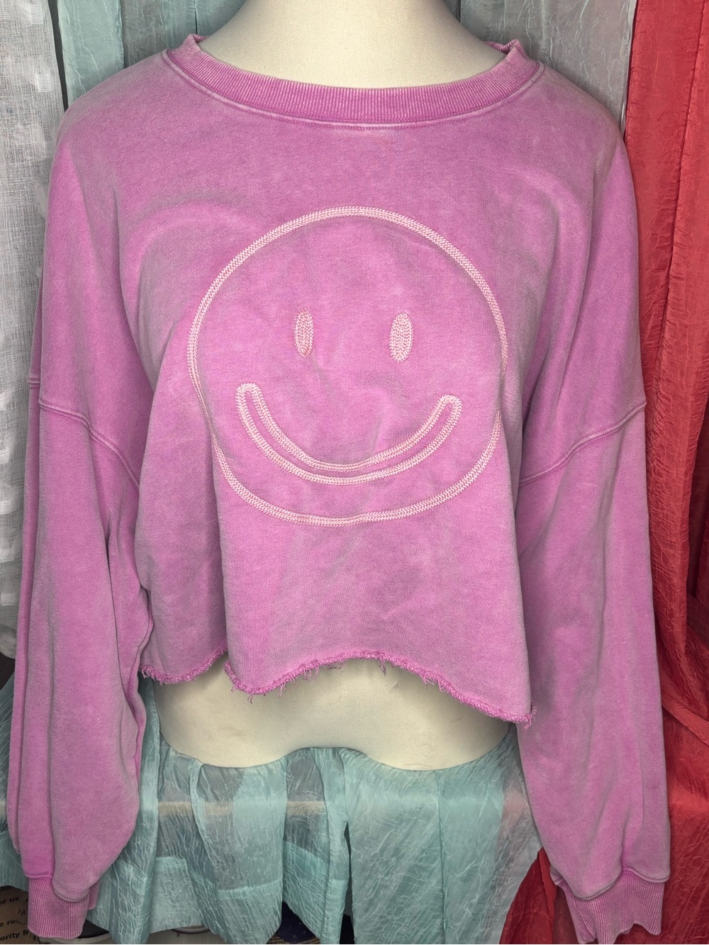 Peach Love California Lavender Pink Crop Sweater